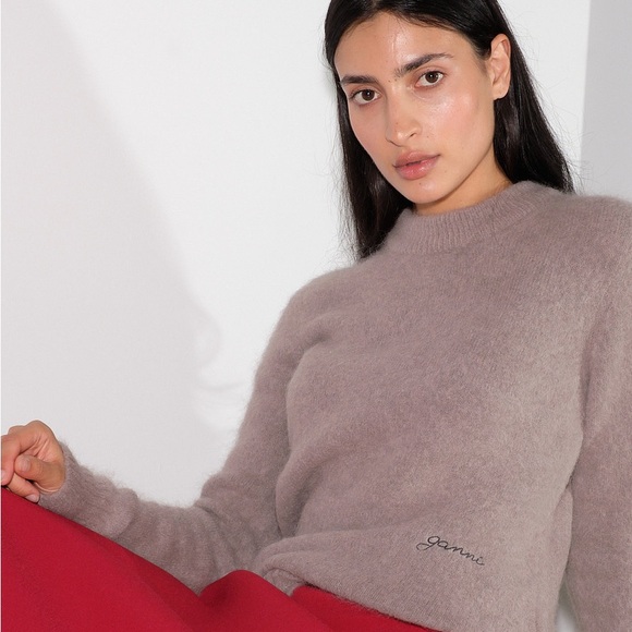 Ganni Sweaters - Ganni Beushed Alpaca O Neck Fallen Rock Soft Gray Crew Neck Sweater